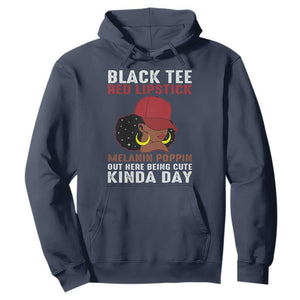 Funny African American Afro Queen Hoodie Black Tee Red Lipstick Melanin Poppin Out Here Being Cute TS10 Navy Print Your Wear