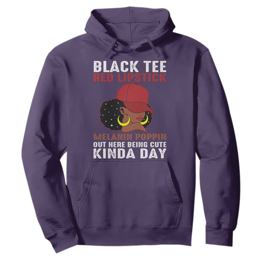 Funny African American Afro Queen Hoodie Black Tee Red Lipstick Melanin Poppin Out Here Being Cute TS10 Purple Print Your Wear