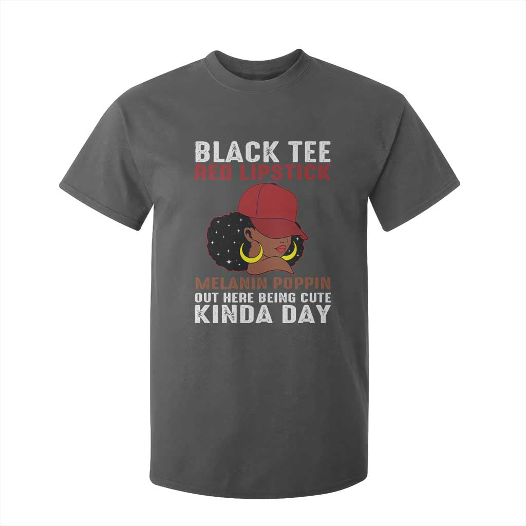 Funny African American Afro Queen T Shirt For Kid Black Tee Red Lipstick Melanin Poppin Out Here Being Cute TS10 Dark Heather Print Your Wear