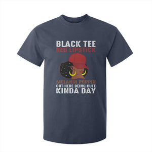Funny African American Afro Queen T Shirt For Kid Black Tee Red Lipstick Melanin Poppin Out Here Being Cute TS10 Navy Print Your Wear