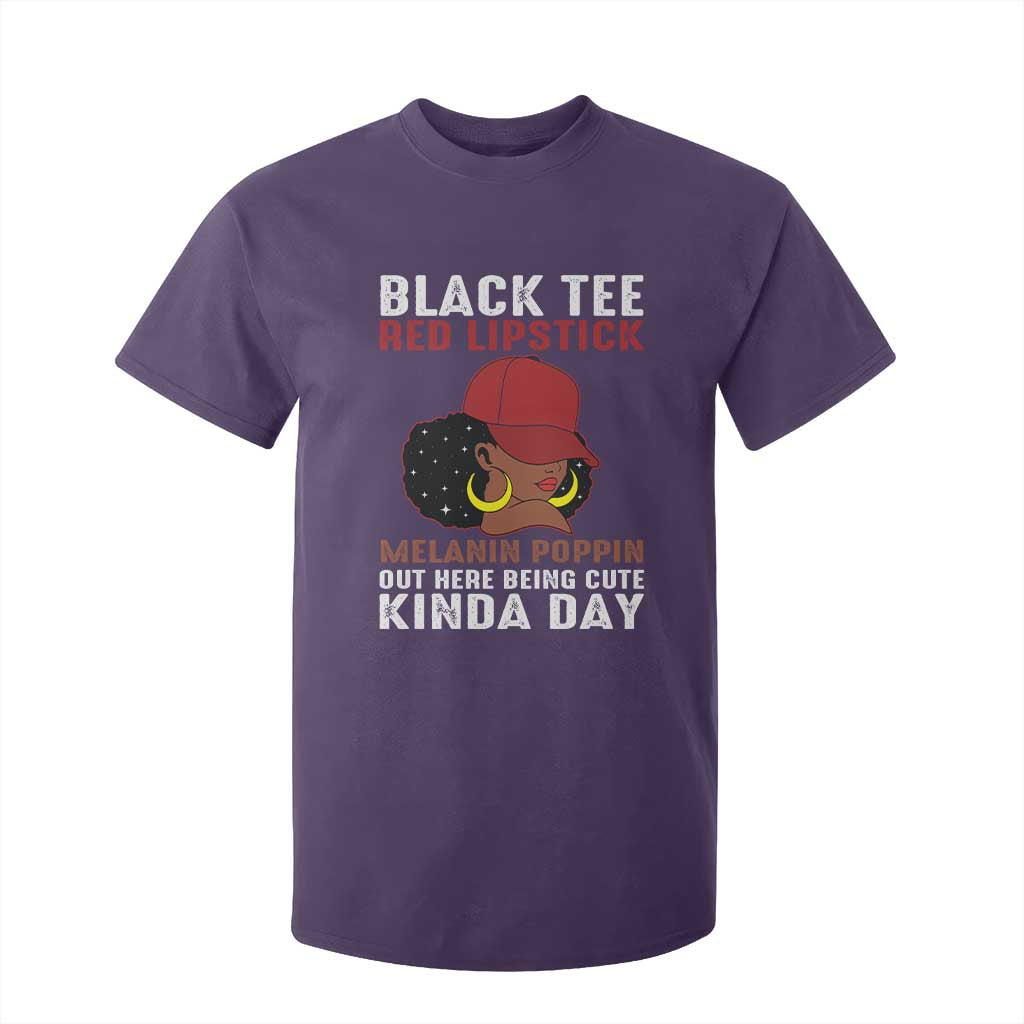 Funny African American Afro Queen T Shirt For Kid Black Tee Red Lipstick Melanin Poppin Out Here Being Cute TS10 Purple Print Your Wear