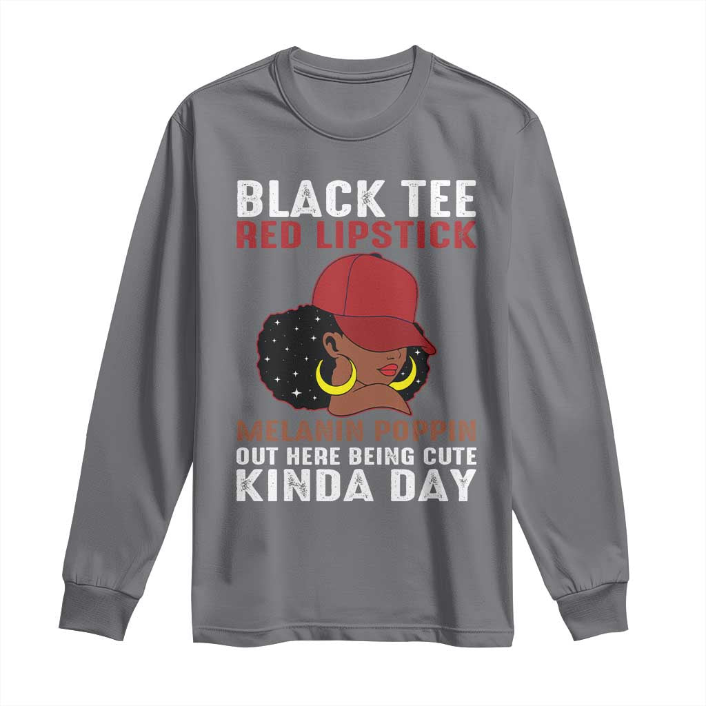 Funny African American Afro Queen Long Sleeve Shirt Black Tee Red Lipstick Melanin Poppin Out Here Being Cute TS10 Charcoal Print Your Wear
