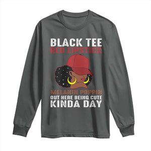 Funny African American Afro Queen Long Sleeve Shirt Black Tee Red Lipstick Melanin Poppin Out Here Being Cute TS10 Dark Heather Print Your Wear
