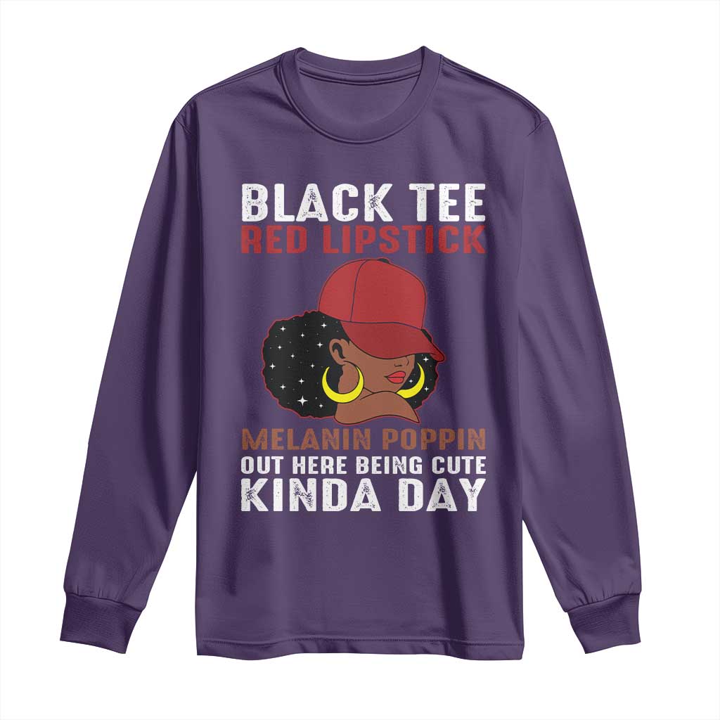 Funny African American Afro Queen Long Sleeve Shirt Black Tee Red Lipstick Melanin Poppin Out Here Being Cute TS10 Purple Print Your Wear