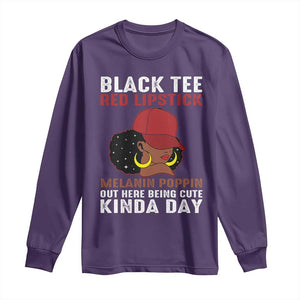 Funny African American Afro Queen Long Sleeve Shirt Black Tee Red Lipstick Melanin Poppin Out Here Being Cute TS10 Purple Print Your Wear