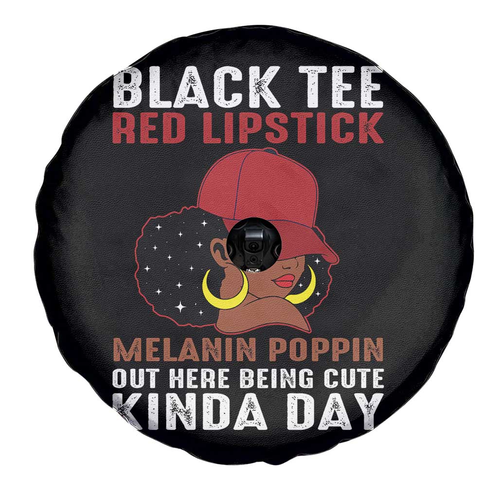 Funny African American Afro Queen Spare Tire Cover Black Tee Red Lipstick Melanin Poppin Out Here Being Cute TS10 Print Your Wear
