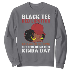 Funny African American Afro Queen Sweatshirt Black Tee Red Lipstick Melanin Poppin Out Here Being Cute TS10 Charcoal Print Your Wear