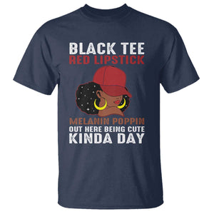 Funny African American Afro Queen T Shirt Black Tee Red Lipstick Melanin Poppin Out Here Being Cute TS10 Navy Print Your Wear
