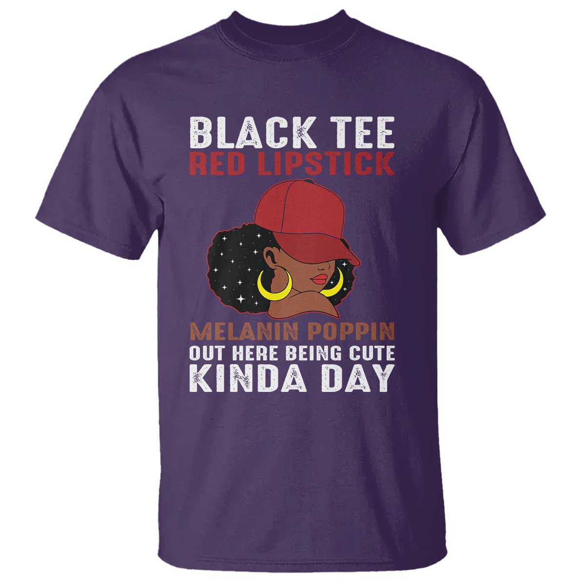 Funny African American Afro Queen T Shirt Black Tee Red Lipstick Melanin Poppin Out Here Being Cute TS10 Purple Print Your Wear