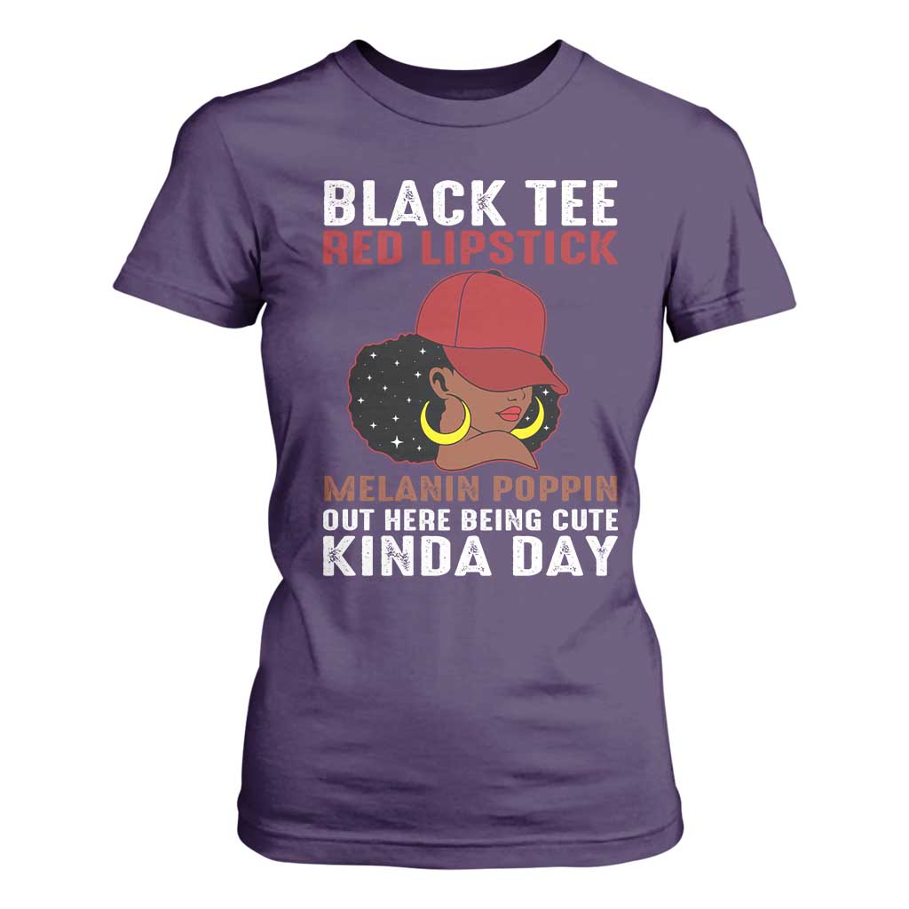 Funny African American Afro Queen T Shirt For Women Black Tee Red Lipstick Melanin Poppin Out Here Being Cute TS10 Purple Print Your Wear