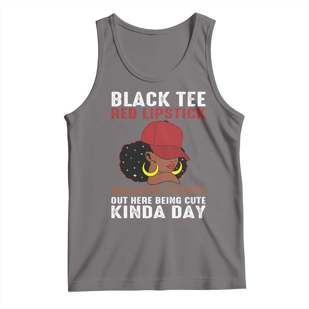 Funny African American Afro Queen Tank Top Black Tee Red Lipstick Melanin Poppin Out Here Being Cute TS10 Deep Heather Print Your Wear