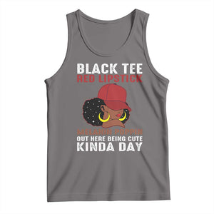 Funny African American Afro Queen Tank Top Black Tee Red Lipstick Melanin Poppin Out Here Being Cute TS10 Deep Heather Print Your Wear