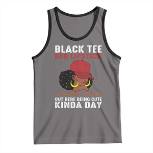 Funny African American Afro Queen Tank Top Black Tee Red Lipstick Melanin Poppin Out Here Being Cute TS10 Deep Heather Black Print Your Wear