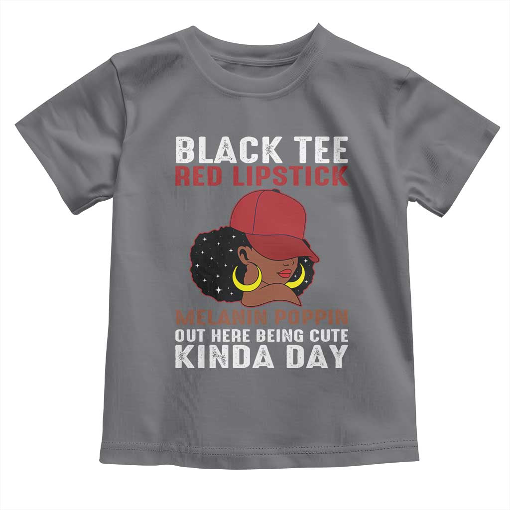 Funny African American Afro Queen Toddler T Shirt Black Tee Red Lipstick Melanin Poppin Out Here Being Cute TS10 Charcoal Print Your Wear