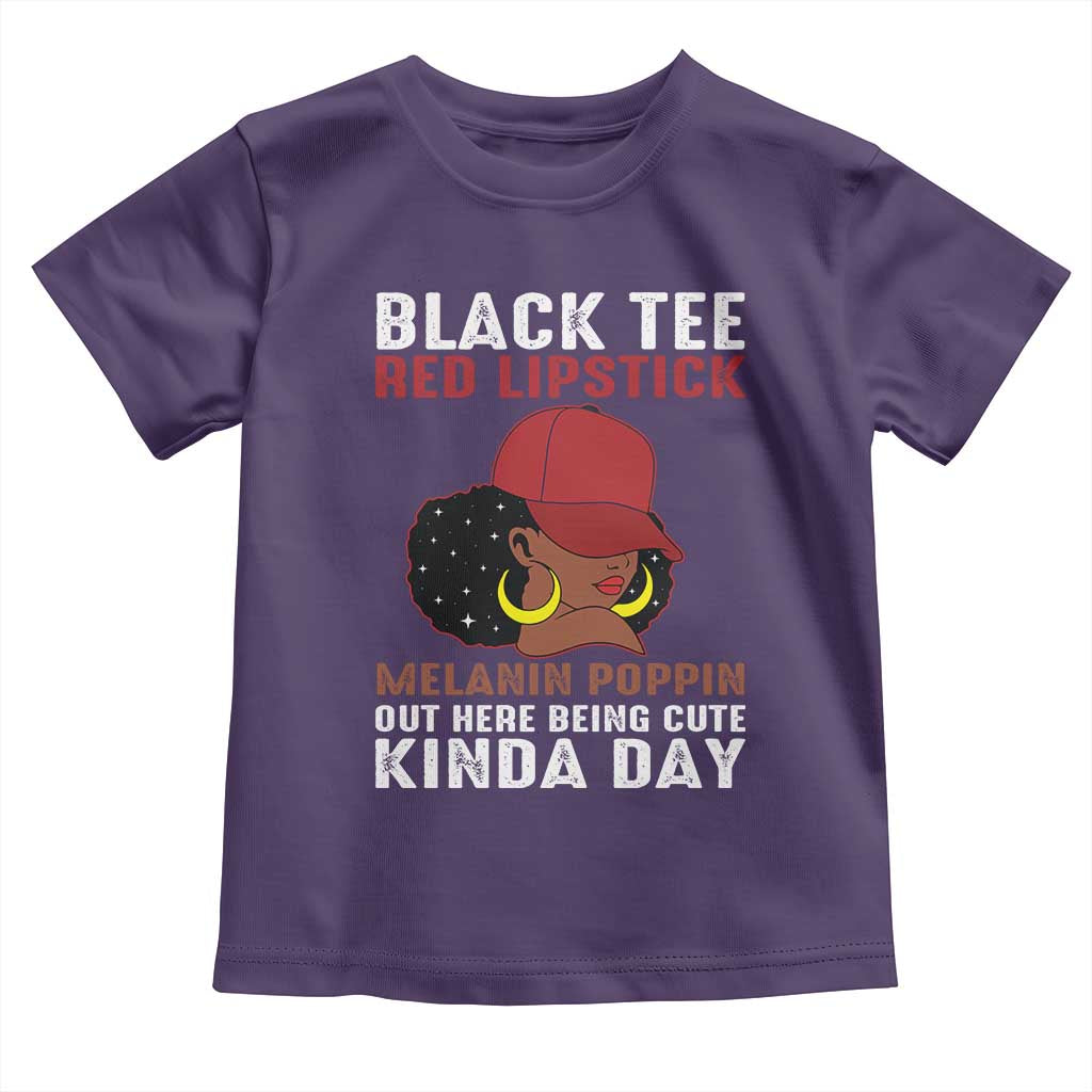 Funny African American Afro Queen Toddler T Shirt Black Tee Red Lipstick Melanin Poppin Out Here Being Cute TS10 Purple Print Your Wear