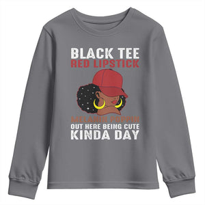 Funny African American Afro Queen Youth Sweatshirt Black Tee Red Lipstick Melanin Poppin Out Here Being Cute TS10 Charcoal Print Your Wear