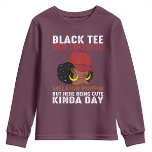 Funny African American Afro Queen Youth Sweatshirt Black Tee Red Lipstick Melanin Poppin Out Here Being Cute TS10 Maroon Print Your Wear