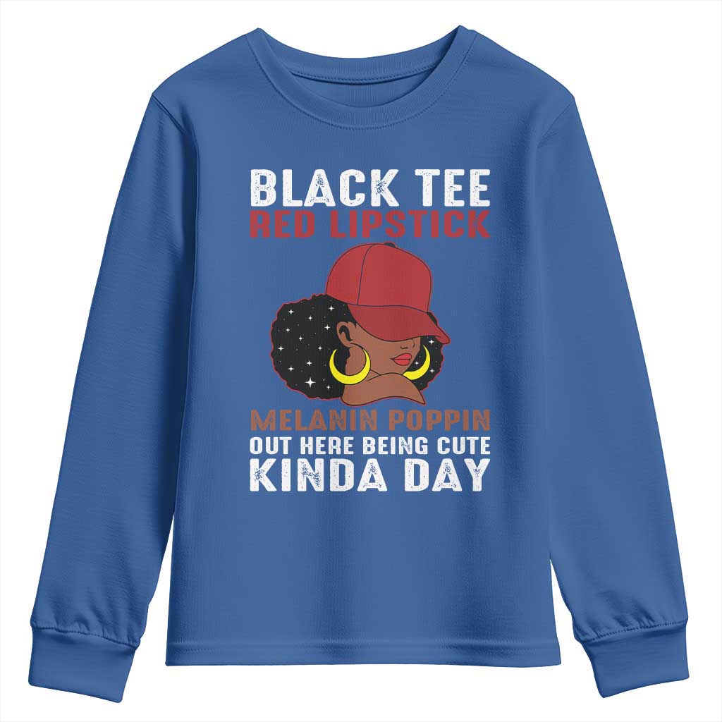 Funny African American Afro Queen Youth Sweatshirt Black Tee Red Lipstick Melanin Poppin Out Here Being Cute TS10 Royal Blue Print Your Wear