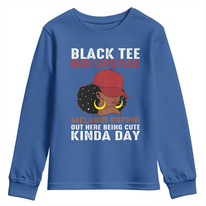 Funny African American Afro Queen Youth Sweatshirt Black Tee Red Lipstick Melanin Poppin Out Here Being Cute TS10 Royal Blue Print Your Wear