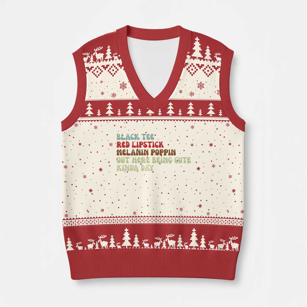 Melanin Poppin Black Girl Pride V-Neck Knit Sweater Vest Funny Juneteenth Saying Afro Black Women Queen TS10 Beige Red Print Your Wear