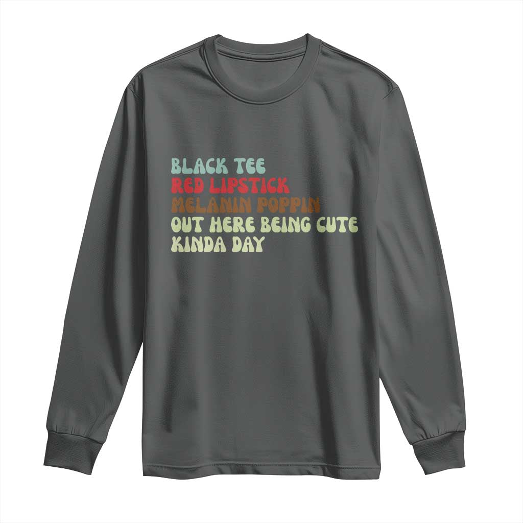 Melanin Poppin Black Girl Pride Long Sleeve Shirt Funny Juneteenth Saying Afro Black Women Queen TS10 Dark Heather Print Your Wear
