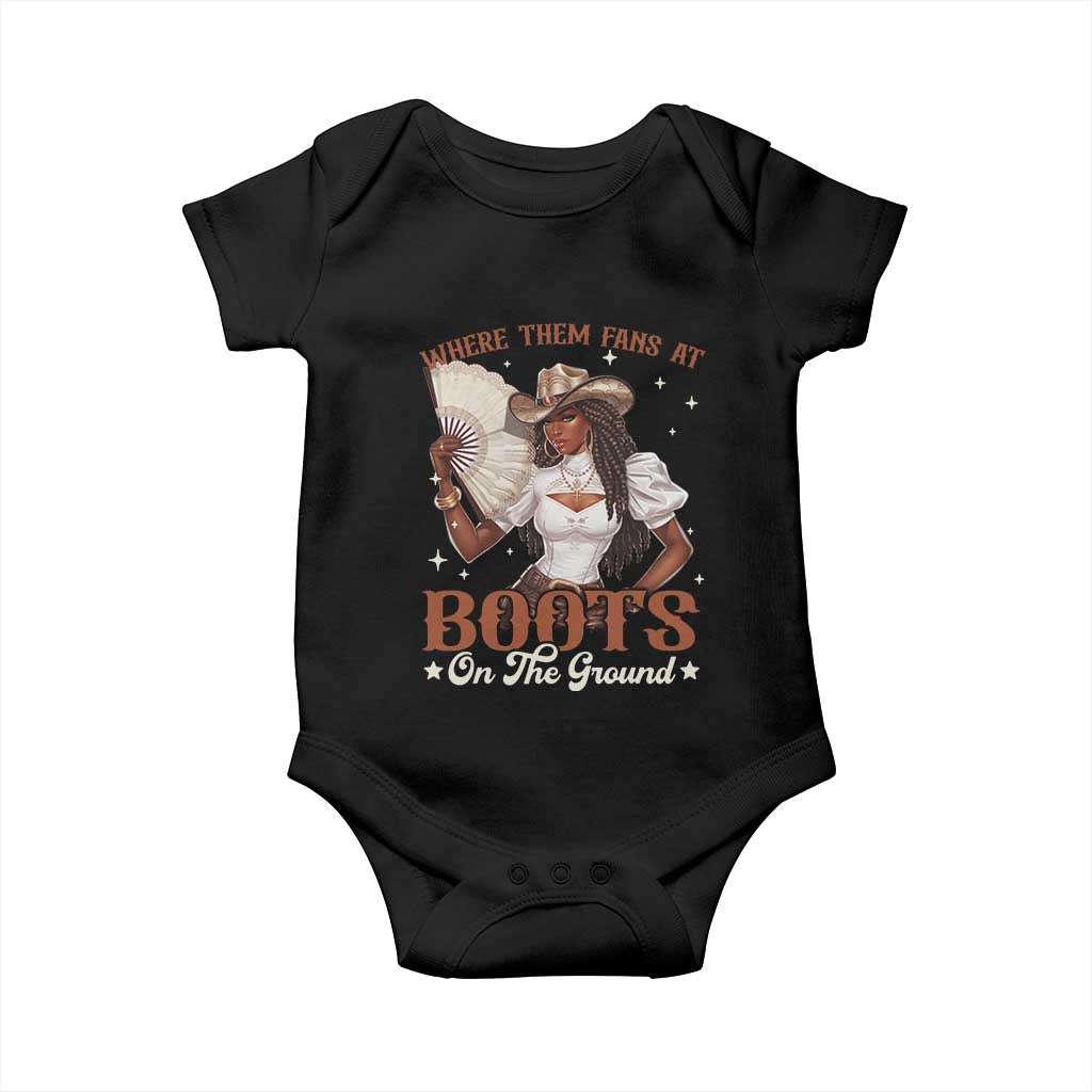 Black Cowgirl Baby Onesie Where Them Fans At Boots On The Ground TS10 Black Print Your Wear