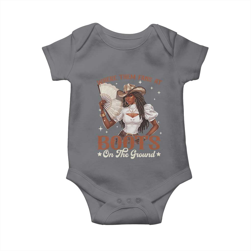 Black Cowgirl Baby Onesie Where Them Fans At Boots On The Ground TS10 Charcoal Print Your Wear