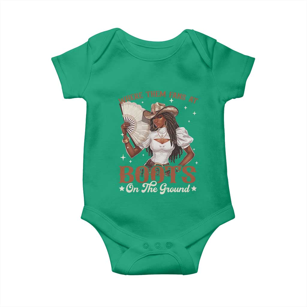 Black Cowgirl Baby Onesie Where Them Fans At Boots On The Ground TS10 Irish Green Print Your Wear