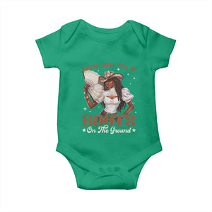 Black Cowgirl Baby Onesie Where Them Fans At Boots On The Ground TS10 Irish Green Print Your Wear
