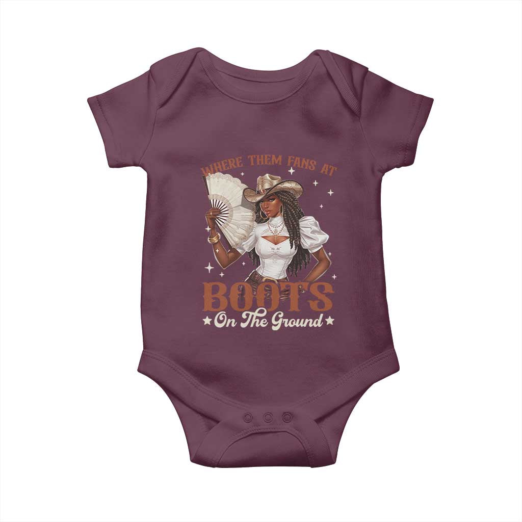 Black Cowgirl Baby Onesie Where Them Fans At Boots On The Ground TS10 Maroon Print Your Wear
