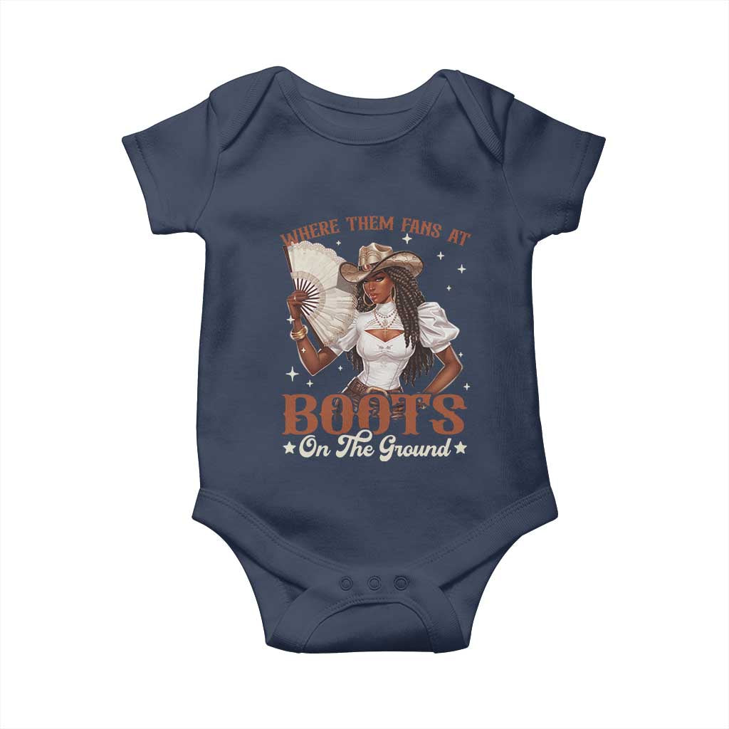Black Cowgirl Baby Onesie Where Them Fans At Boots On The Ground TS10 Navy Print Your Wear