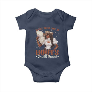Black Cowgirl Baby Onesie Where Them Fans At Boots On The Ground TS10 Navy Print Your Wear