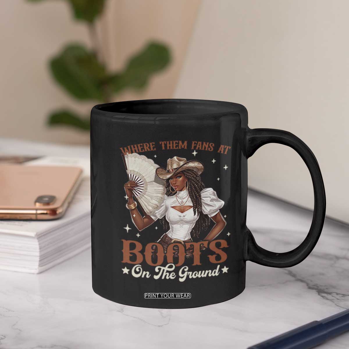 Black Cowgirl Coffee Mug Where Them Fans At Boots On The Ground TS10 Print Your Wear