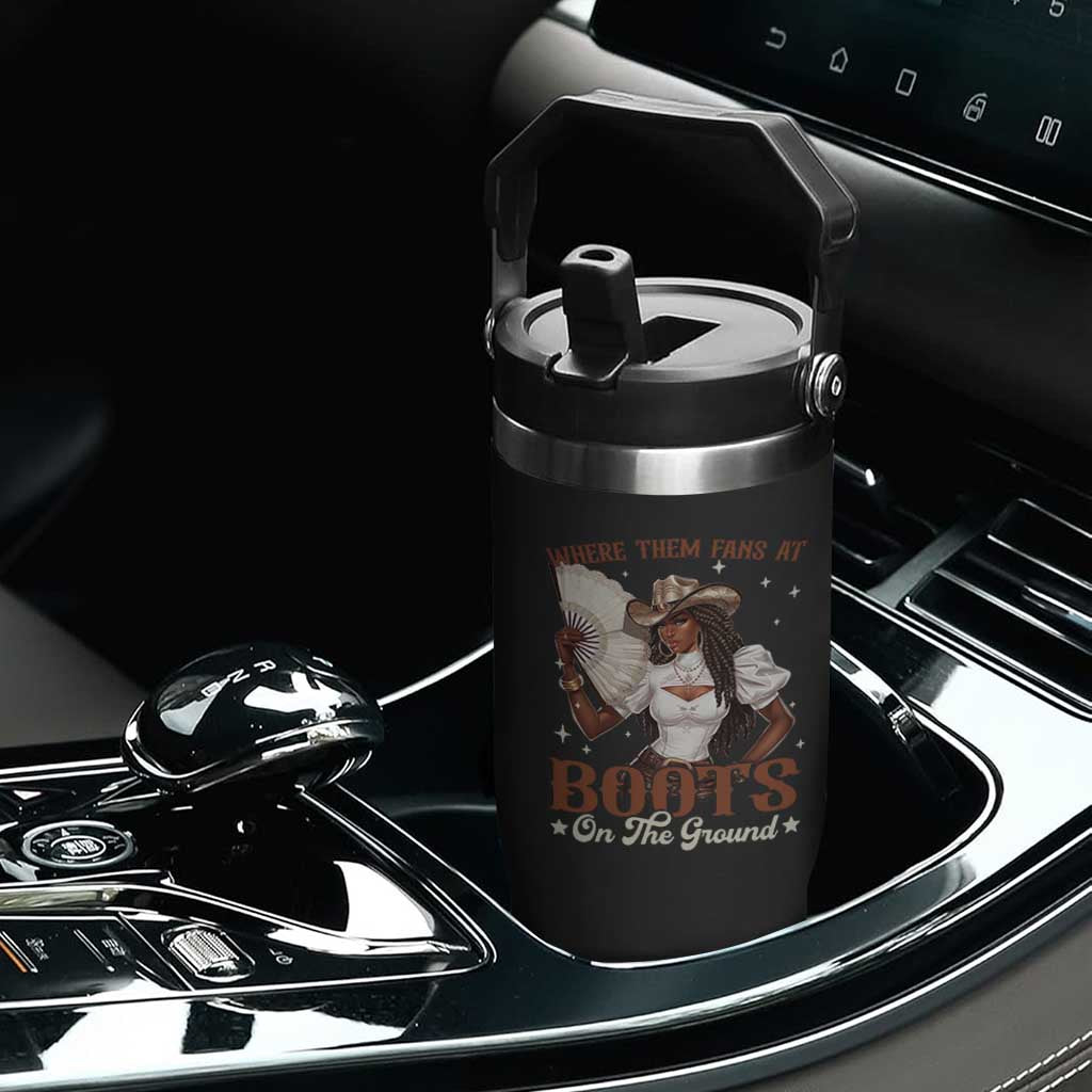 Black Cowgirl Flip Straw Tumbler Where Them Fans At Boots On The Ground TS10 Print Your Wear