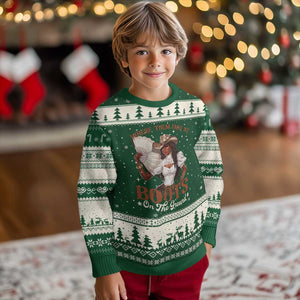 Black Cowgirl Ugly Christmas Sweater Where Them Fans At Boots On The Ground TS10 Forest Green Beige Print Your Wear