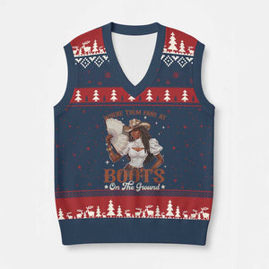 Black Cowgirl V-Neck Knit Sweater Vest Where Them Fans At Boots On The Ground TS10 Navy Red Print Your Wear
