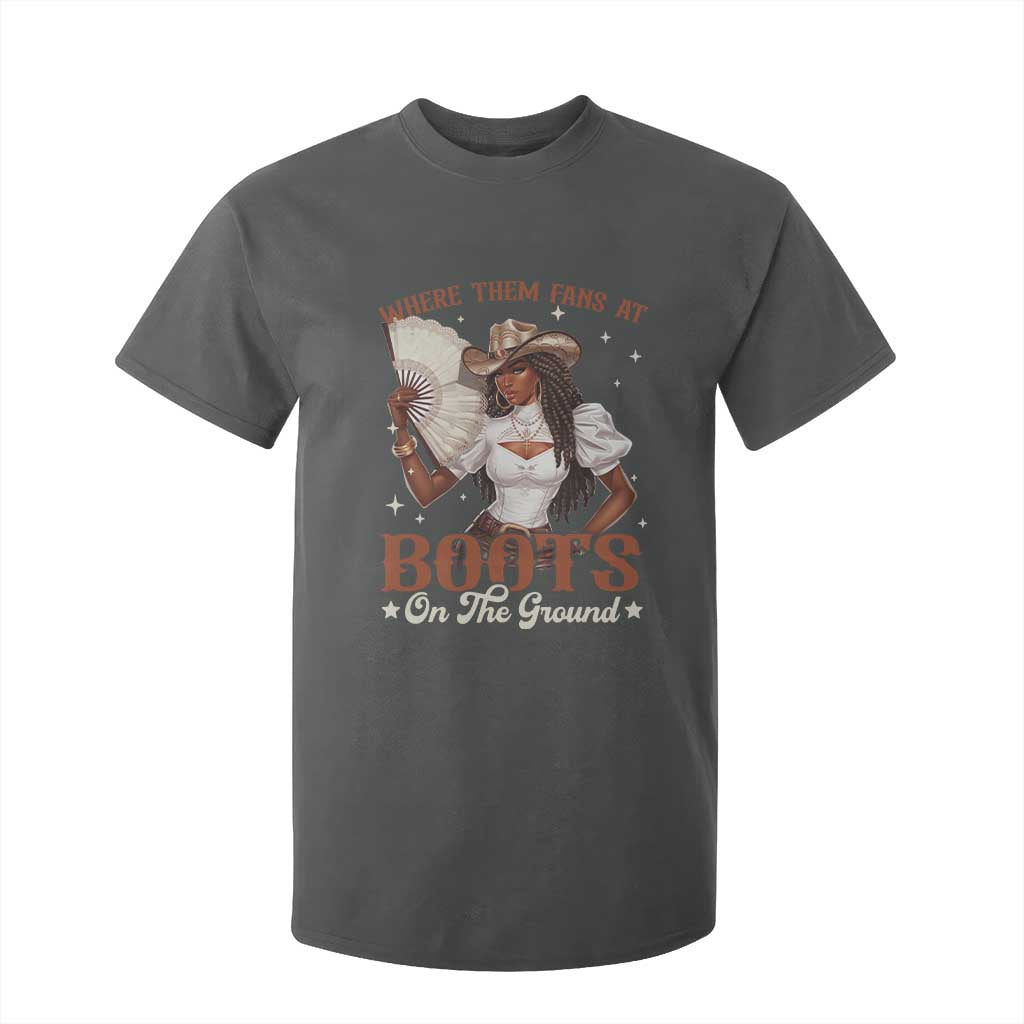 Black Cowgirl T Shirt For Kid Where Them Fans At Boots On The Ground TS10 Dark Heather Print Your Wear