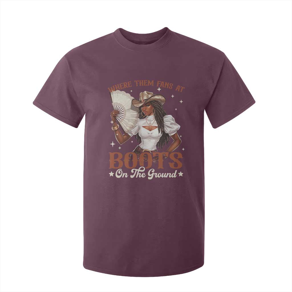 Black Cowgirl T Shirt For Kid Where Them Fans At Boots On The Ground TS10 Maroon Print Your Wear
