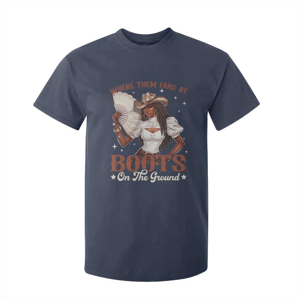 Black Cowgirl T Shirt For Kid Where Them Fans At Boots On The Ground TS10 Navy Print Your Wear