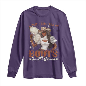 Black Cowgirl Long Sleeve Shirt Where Them Fans At Boots On The Ground TS10 Purple Print Your Wear