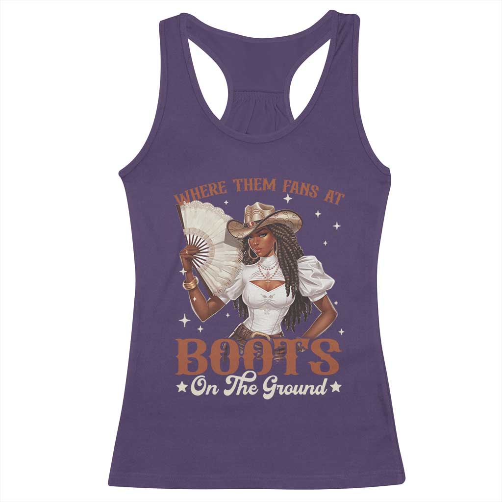 Black Cowgirl Racerback Tank Top Where Them Fans At Boots On The Ground TS10 Purple Print Your Wear