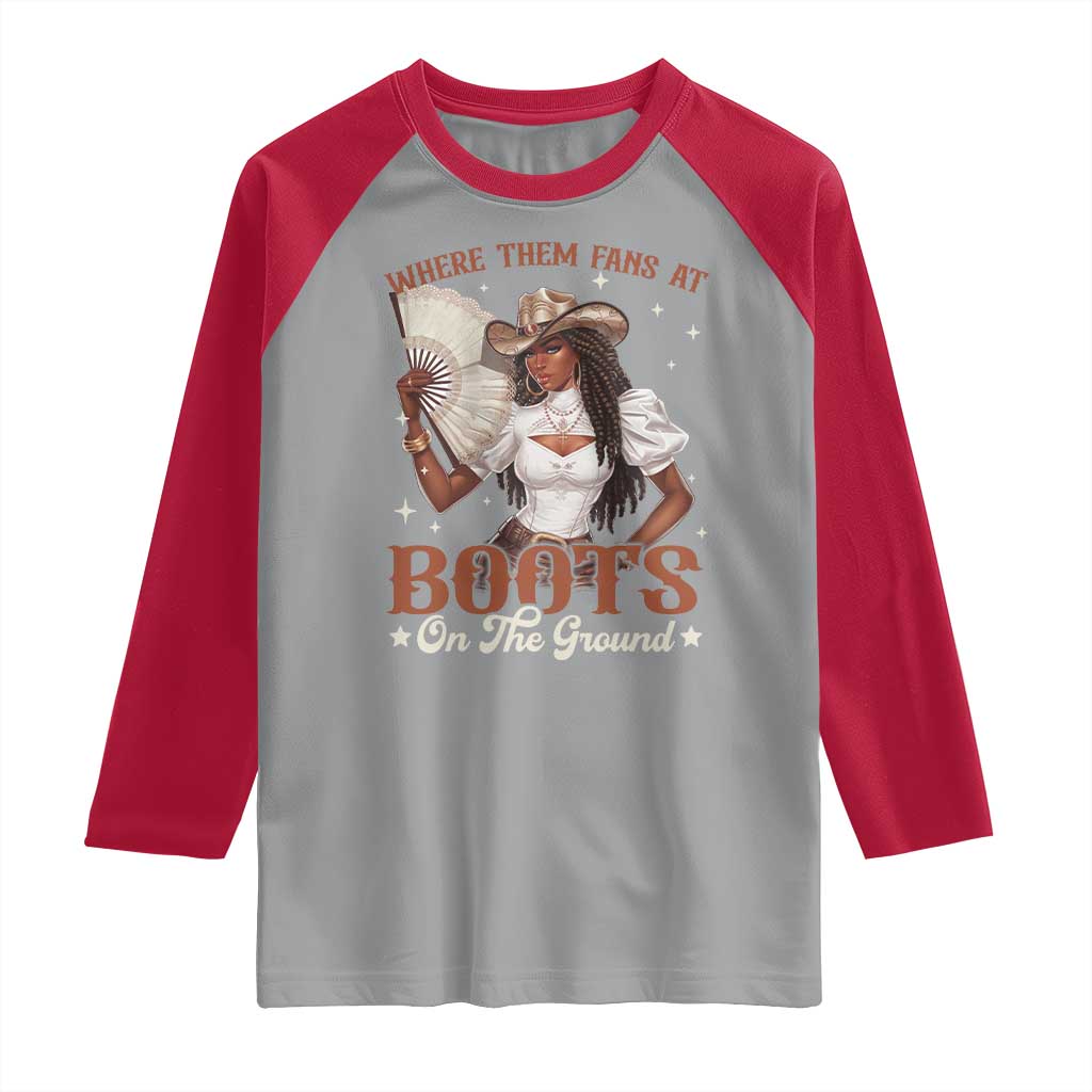 Black Cowgirl Raglan Shirt Where Them Fans At Boots On The Ground TS10 Sport Gray Red Print Your Wear