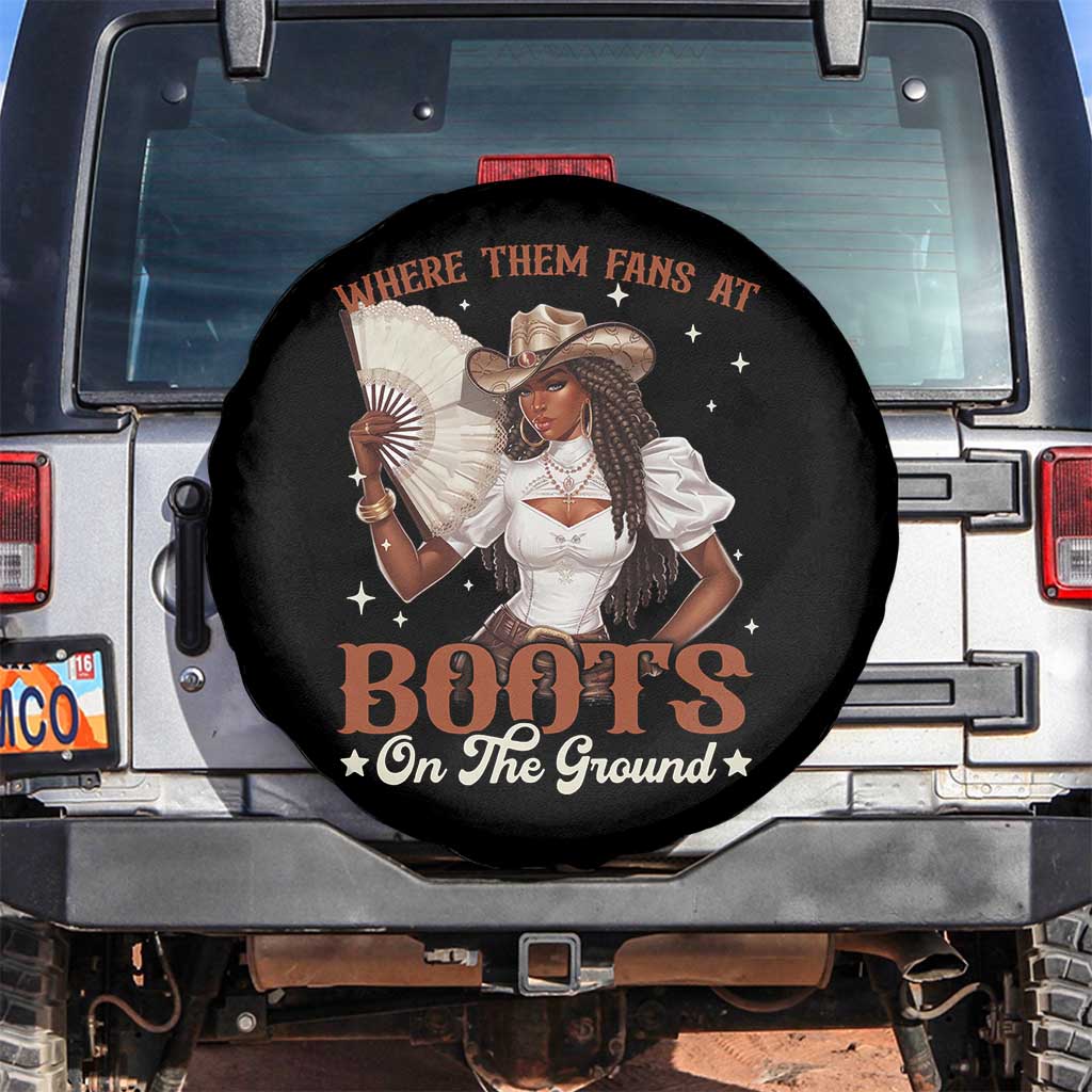 Black Cowgirl Spare Tire Cover Where Them Fans At Boots On The Ground TS10 No hole Black Print Your Wear