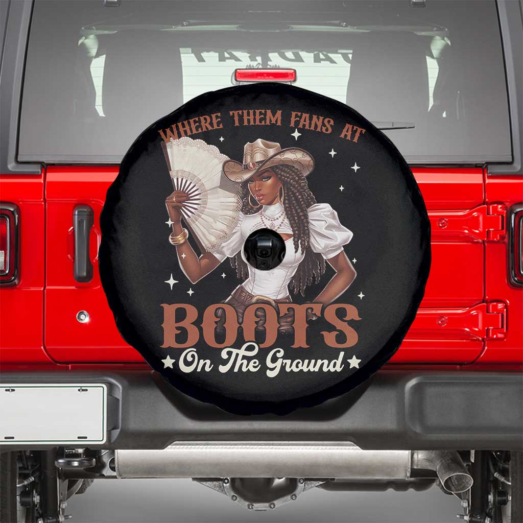 Black Cowgirl Spare Tire Cover Where Them Fans At Boots On The Ground TS10 Black Print Your Wear