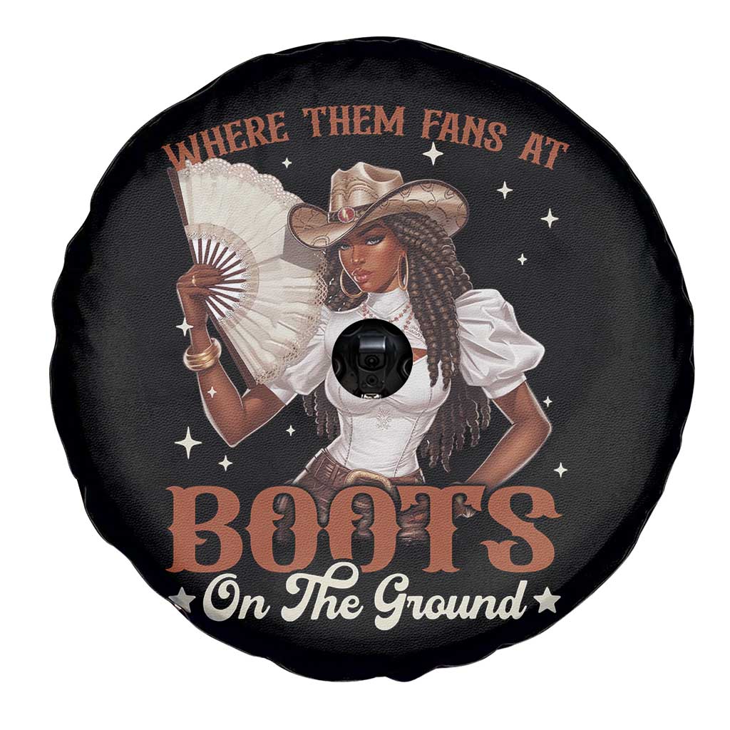 Black Cowgirl Spare Tire Cover Where Them Fans At Boots On The Ground TS10 Print Your Wear