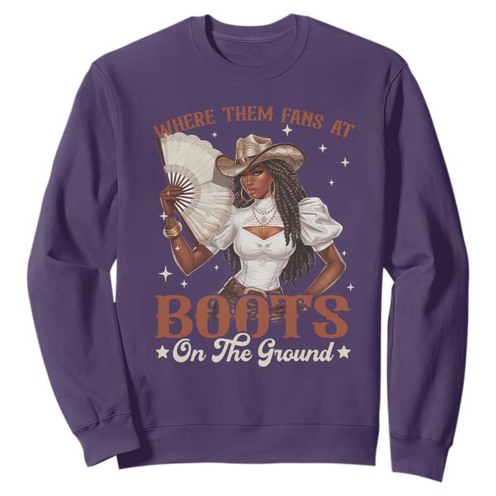 Black Cowgirl Sweatshirt Where Them Fans At Boots On The Ground TS10 Purple Print Your Wear