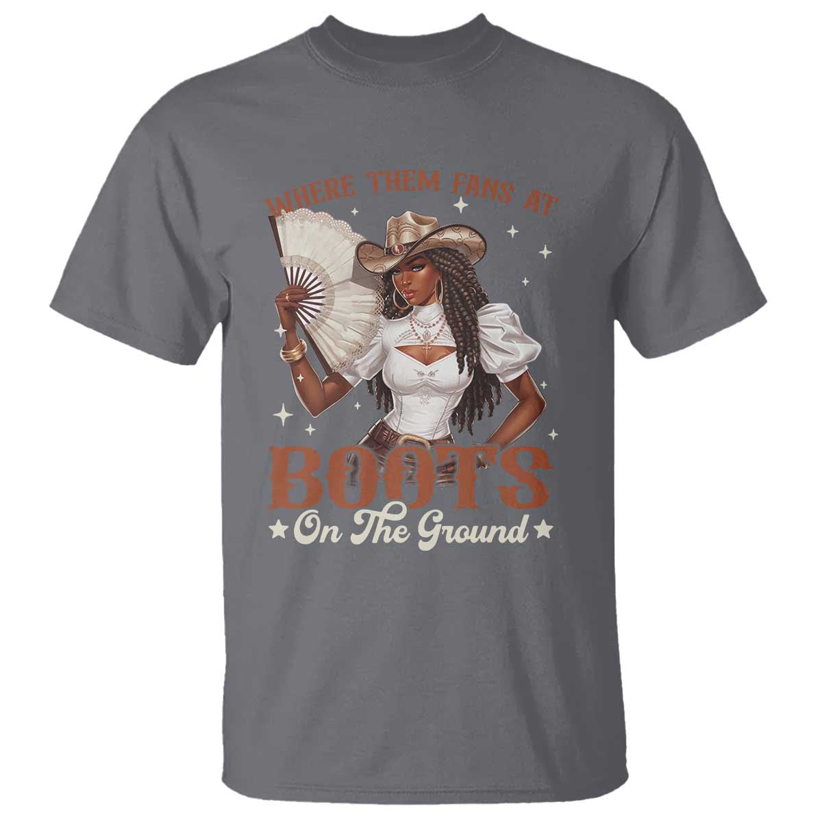 Black Cowgirl T Shirt Where Them Fans At Boots On The Ground TS10 Charcoal Print Your Wear