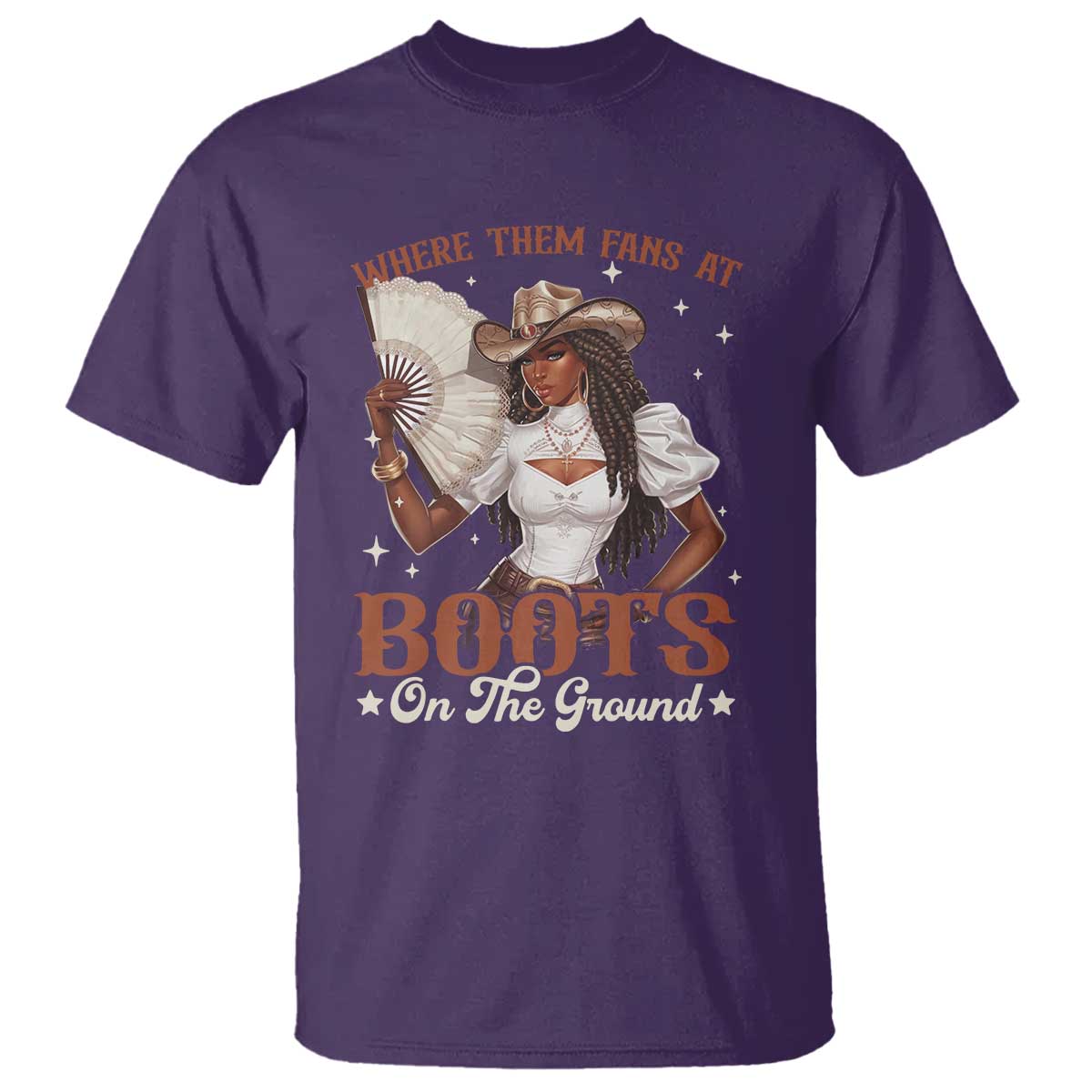 Black Cowgirl T Shirt Where Them Fans At Boots On The Ground TS10 Purple Print Your Wear