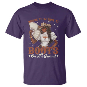Black Cowgirl T Shirt Where Them Fans At Boots On The Ground TS10 Purple Print Your Wear