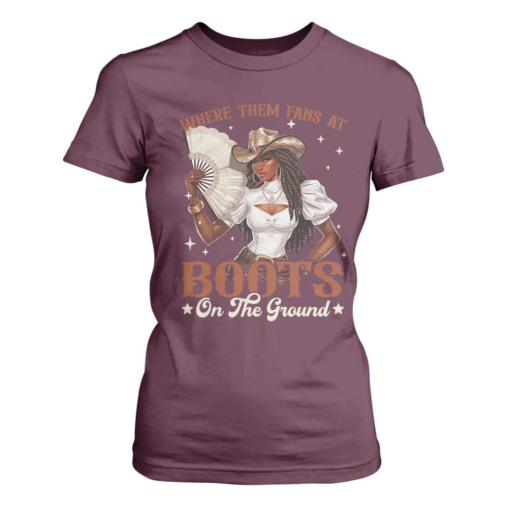Black Cowgirl T Shirt For Women Where Them Fans At Boots On The Ground TS10 Maroon Print Your Wear